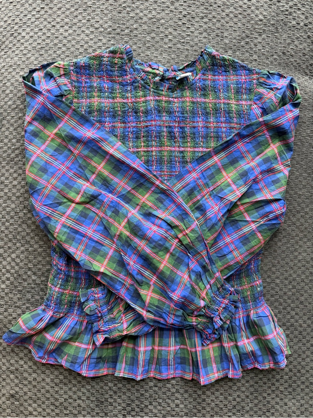 100% Cotton Plaid Puff sleeve Blouse